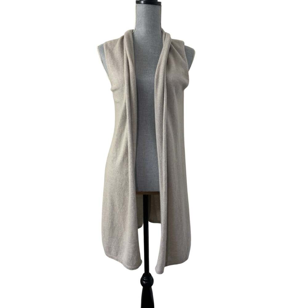 Tahari 100% Cashmere Sleeveless Beige Duster Cardigan S Quiet Luxury Minimalist